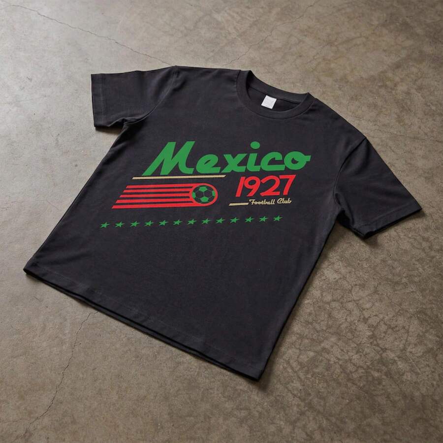 Nuevo verano ligero playeras de hombre,90's Mexico Shirt, Retro Mexican Soccer Graphic Tee - Negro - Ver 1