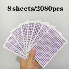 8片/2080颗自粘闪亮水钻面部贴片，适用于化妆师、婚礼、音乐节、派对，可用于装饰头发、眼睛、脸部、身体、指甲，也适用于DIY剪贴簿。 - 8 sheets - 查看 10