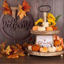 12pcs Artificial Velvet Foam Pumpkin Decor, Autumn Home Farmhouse Harvest Thanksgiving Decoration - Multicolor - View 7
