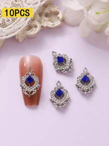 10 Peças Encantos de Arte de Unhas Quadrados Vazados Estilo Corte com Strass, Decoração de Metal 3D de Luxo, Múltiplas Cores, Adequado para Vários Estilos de Arte de Unhas, Unhas Postiças, Gemas de Unhas, Suprimentos de Unhas, Strass de Unhas - Multicolorido - Visão 13