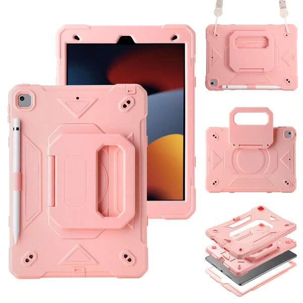1pc, Color-Block Mecha Style Multi-Color Options, With Pencil Slot 360 Degree Rotating Handle Stand, Thickened Silicone + PC Dual Anti-Drop Material, Full Edge Anti-Scratch Wear-Resistant Protective Case, Compatible With IPad 10th Gen 10.9 Inch, 10.2 Inch 7/8/9th Gen, Air4/Air5/Air6/7/8, Pro 2024 Model, Suitable For Outdoor Commuting Online Classes, Universal For Children And Adults, Anti-Drop Shockproof Portable Tablet Protective Cover