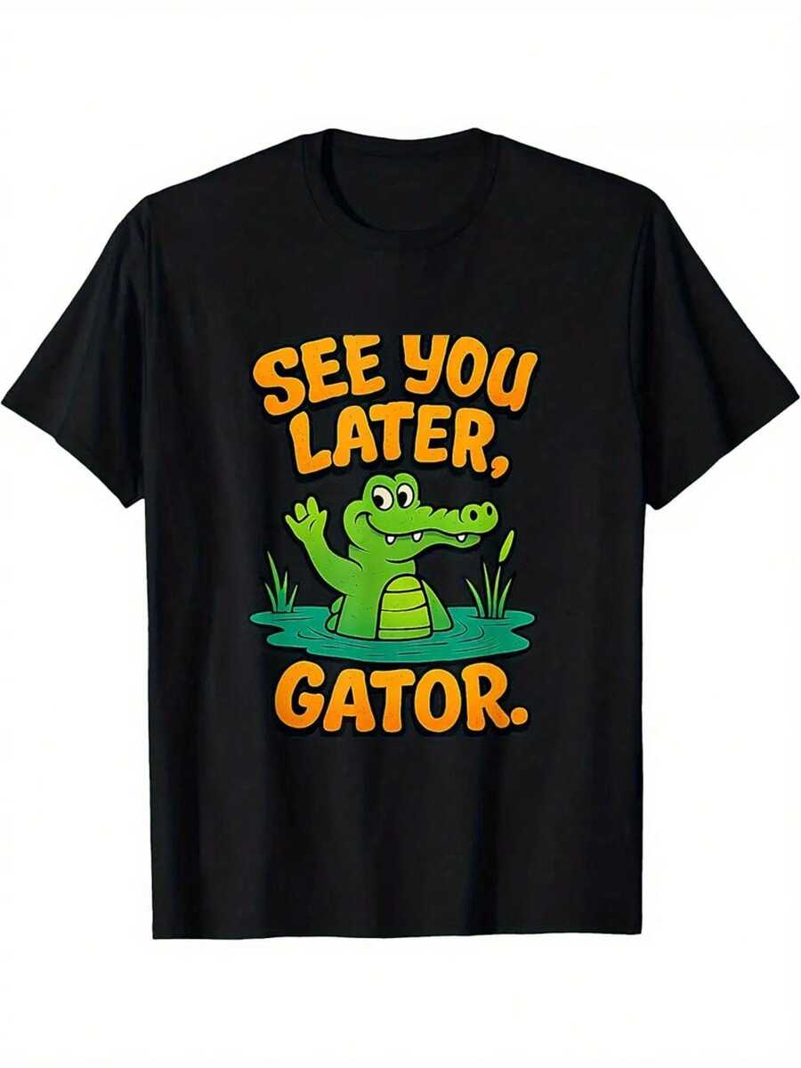 temática de pantano (idea de regalo con humor), ropa deportiva, ropa casual, camiseta con estampado gráfico, diseño divertido, material no elástico, camiseta de corte holgado, ropa graciosa. - Negro - Ver 1