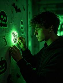 16pcs/Set Halloween Glow-In-The-Dark Skeleton Stickers, Suitable For Car Windows, Bumpers, Laptops, Water Bottles, Skateboards And Luggage. Humorous Peeking Skeleton, Perfect For Desk Decor, Halloween Decorations, Motorcycle Helmets And Wall Decor. - A - View 8