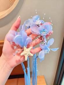 2件組藍色海洋海星花朵髮箍，甜美流蘇髮飾，適合女孩海灘派對 - 彩色 - 查看 1