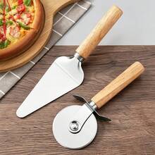 1pc/2pcs Heavy Duty Stainless Steel Pizza Cutter Wheel, Ultra Sharp With Ergonomic Wooden Handle Baking Tool, Suitable For Pizza, Pie, Dough And Pasta - Multicolor - View 3
