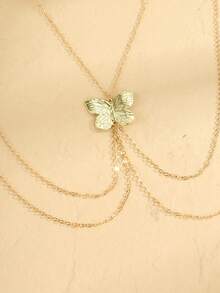 1pc Minimalist Gold Draped Multi-Layer Y-Shaped Long Back Necklace, Exquisite Elegant Butterfly Pendant Back Chain, Eye-Catching Accessory For Evening Gowns And Formal Occasions - Gold - View 5