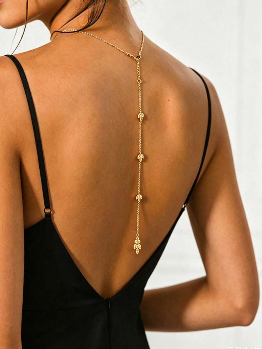 outingfit 1pc Mori Style Sparkling Exquisite Leaf Back Chain Fashion Beach Summer Accessory Women Jewelry - Gold - View 1