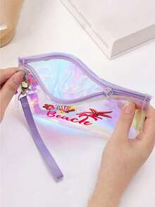 Holographic Rainbow Starfish & Shell Print Transparent Tote Bag, Colorful Transparent Beach Bag, Large Waterproof PVC Swimming Bag, Portable Transparent Travel Shoulder Bag, Lightweight Durable Pool Bag, Fashion Transparent Handbag Suitable For Beach Vacation, Swimming, Sports Training, Fitness, Travel, Daily Outings, Shopping, Mother's Day, Birthday, Anniversary, Party Gifts For Women, Girls, Moms, Friends, Summer Essential - Multicolor - View 6