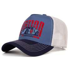 1pc Endurance Race Car Graphic Mesh Trucker Cap, Multi-Color Two-Tone Vintage Racing Summer Baseball Hat - A - View 12
