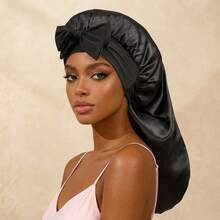 Awegeo 1件女款長款綁帶緞面長睡帽，護髮睡帽，居家睡眠帽 - 1Pc-long bonnet - 查看 6