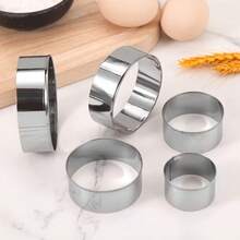 Set de 5 piezas de cortadores de masa de galletas, moldes de fondant, moldeadores de galletas, accesorios de repostería redondos - Plateado - Ver 9