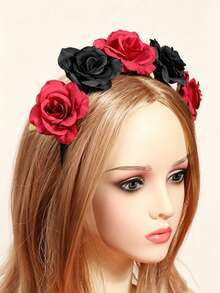 1pc Street Elegant New Luxury Handmade Beaded Exquisite Deep Sea Blue Rhinestone Headband High-End French Vintage Banquet Hair Accessory Hairband - Black and Red - View 4