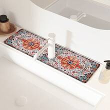 1pc Or Bohemian Style Sink Faucet Absorbent Mat, Drainage Mat, Kitchen, Bathroom Sink, Countertop, Drainage Mat, Diatomaceous Earth Basin, Cuttable Quick-Drying Mat. - Multicolor - View 9