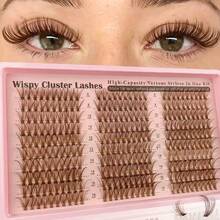 [Lowest Price In 30 Days]600pcs C-Curl Fluffy Black Colored Lightweight Cluster False Eyelashes, Thick & Voluminous Individual Lashes, Natural Black Makeup, Soft & Comfortable, Suitable Eyelash Extension At Home, Eyelash Clusters - F-CC 捲髮飄逸+C-C 捲髮棕色 - 查看 4