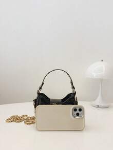 1pc Casual Girl PU Leather Shoulder Handbag, Mini Solid Color Heart Crocodile Embossed Material Shoulder Bag - A - View 4