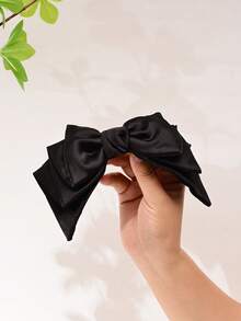 1pc Black Fabric Triple Bow Hair Clip, Suitable For Daily Life And Holiday Parties - Black - View 5