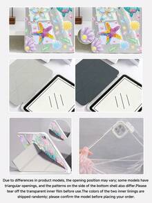 Turtle And Floral Pattern Tablet Protective Case Compatible With IPad Air 8 (M4) 2026 (11-Inch) / 2026 (13-Inch), 9.7/10.2/10.5/10.9/12.9/Pro 11/A16, 10th Generation, Kindle Paperwhite 12th Generation 2024, Kindle (11th Generation - 2024 Release), Soft Shockproof, Smart Sleep/Wake Function, Y-Shaped Folding Tablet Protective Case, Multi-Angle Viewing - Multicolor - View 5