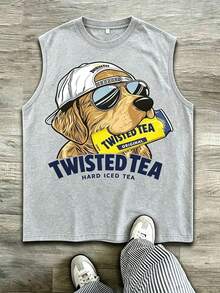 Vintage Washed Dog Graphic T‑Shirt, Retro Sunglasses Dog Print Crew Neck Short Sleeve Casual Fall Streetwear Oversized Tee For Women - Grey 2 - 查看 9