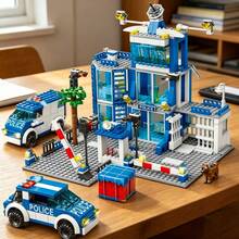 550pcs Blue City Police Pattern, Includes 2 Police Car Building Blocks, City Scene With Police Car And Accessories, Suitable For Handmade DIY Building Blocks, Birthday Gift, Christmas, Halloween Gift - Blue - View 4