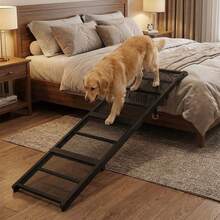 Folding Dog Ramp For Bed, 4-Fold Pet Ramp For Car SUV Couch, Extra Long Dog Ramp For Large Dogs Senior Pets, Non-Slip Walking Surface, Portable Design, Black - one-size - View 2