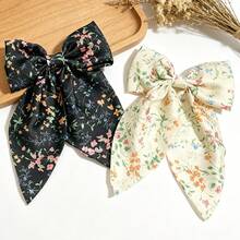 2 Stücke/Set Französischer sanfter Stil Blumen Schleife Band Haarspangen einfarbig lässig böhmisch Party süß Straßenstil elegant Zinklegierung,Haarklammern - Schwarz + Beige - Übersicht 4