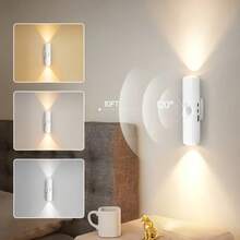 1/2 入 RGB 智能感應壁燈，USB 充電式感應夜燈，可調光 LED 自動開關，音樂同步播放，磁吸安裝，白色現代設計，適合臥室、走廊、樓梯、派對裝飾 - 彩色 - 查看 9