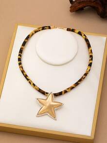 1 pieza Collar con colgante de corazón y estrella geométrica exagerada, elegante y de moda bohemia para mujeres, adecuado para vacaciones, fiestas y uso diario - Collar con colgante de estrella de cinco puntas en forma de corazón - Ver 5