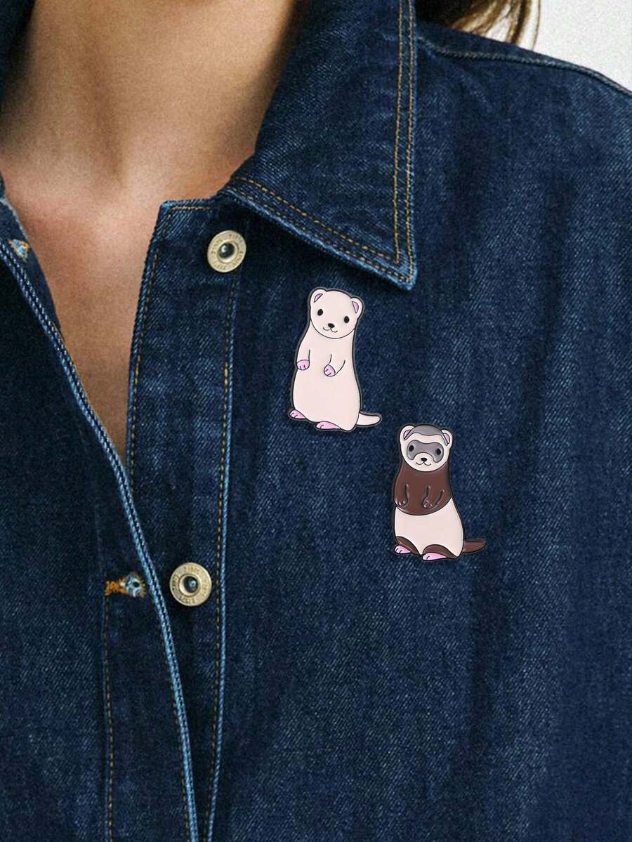 1pc Cute Pet Ferret Enamel Brooch, Adorable Cartoon Weasel Badge, Niche Accessory Gift For Ferret Owners - Multicolor - View 1