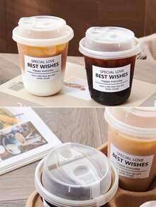 1/5/10/20pcs Thickened Coffee Cups, Leak-Proof Lid Design, Insulated Plastic Cups, Anti-Scald Flip Lid Design, Suitable For Coffee Lovers, Also Applicable For Milk Tea, Coffee, Juice And Other Beverages - Multicolor - View 4