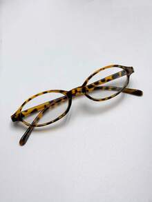 1 par de gafas de moda para mujer, montura ovalada de PC con estampado de leopardo, estilo retro minimalista, adecuado para estilo callejero y vacaciones - transparente - Ver 3