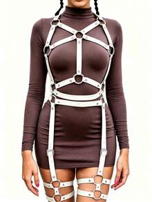 1 Set Women's Punk Style Red Sexy Body Harness With Leg Straps And Garter Belt, Suitable For Club Parties, Personalized Outfits Or Carnival Parties - White - View 1