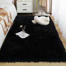 1pc Faux Wool Carpet Rug, Thick Fluffy Long Pile, Suitable For Bedroom, Living Room, Bedside, Sofa, Washable, Daily Home Decor - Black - Rectangle - View 10