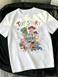 Disney Toy Story Men's Cotton T-Shirt With Colorful Hand-Drawn Character Print, Soft And Casual For Everyday Summer Wear. - 白色 - 查看 2