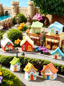 8 Stück Mini Harz Haus Deko, geeignet für Feengarten, Hof, DIY Kleindorf Dekoration, Frühlingsgarten Dekoration, Korb Dekoration, Frühlings-/Sommer-Dekoration, Outdoor Wildblumen Schmetterling Feenpilz Party Zubehör, Mikrolandschaft Dekoration - A - Übersicht 9