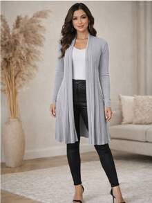 Modal Cardigan Jacket, Lattice Sweater, Long Sleeve Blouse, Winter - Gris Claro - Ver 1