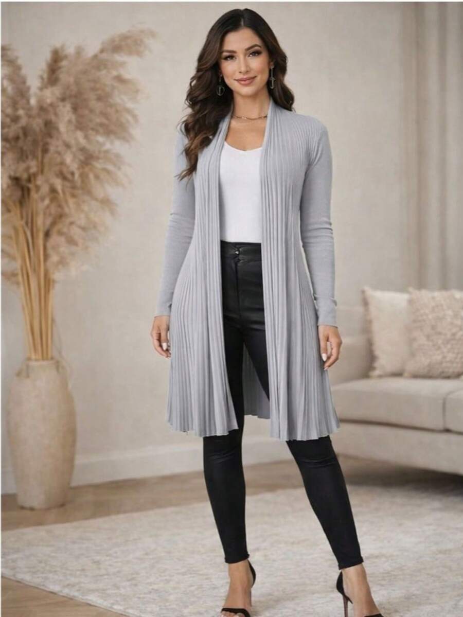 Modal Cardigan Jacket, Lattice Sweater, Long Sleeve Blouse, Winter - Gris Claro - Ver 1