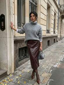 Women's Luxury Wool Blend Knit Sweater, Soft & Warm High Neck Loose Fit, Suitable For Commuting, Inner Layer Or Outerwear In Autumn/Winter - Grey - View 5