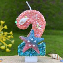 Bougie d'anniversaire numérique créative, décoration de gâteau de fête, bougie pour premier anniversaire, faite main DIY, étoile de mer océan - Étoiles de mer roses et bleues - Voir 18