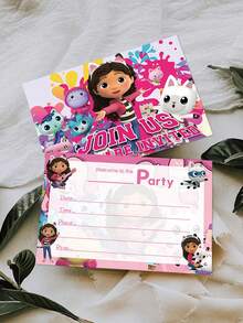 MASSDI Gabby Themed Party Invitation Cards, 24pcs Fill-In Invitation Cards With Cartoon Cat Character Prints, Perfect For Birthday & Holiday Party Invitations - Multicolor - View 8