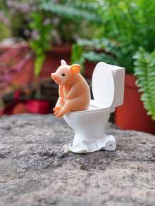 1件 Thinking Pig 收藏系列 精緻豬坐馬桶樹脂小雕像－可愛動物裝飾品，適用於室內外使用，婚禮與家居裝飾，無需電池，趣味活潑的桌面擺飾 - A - 查看 1
