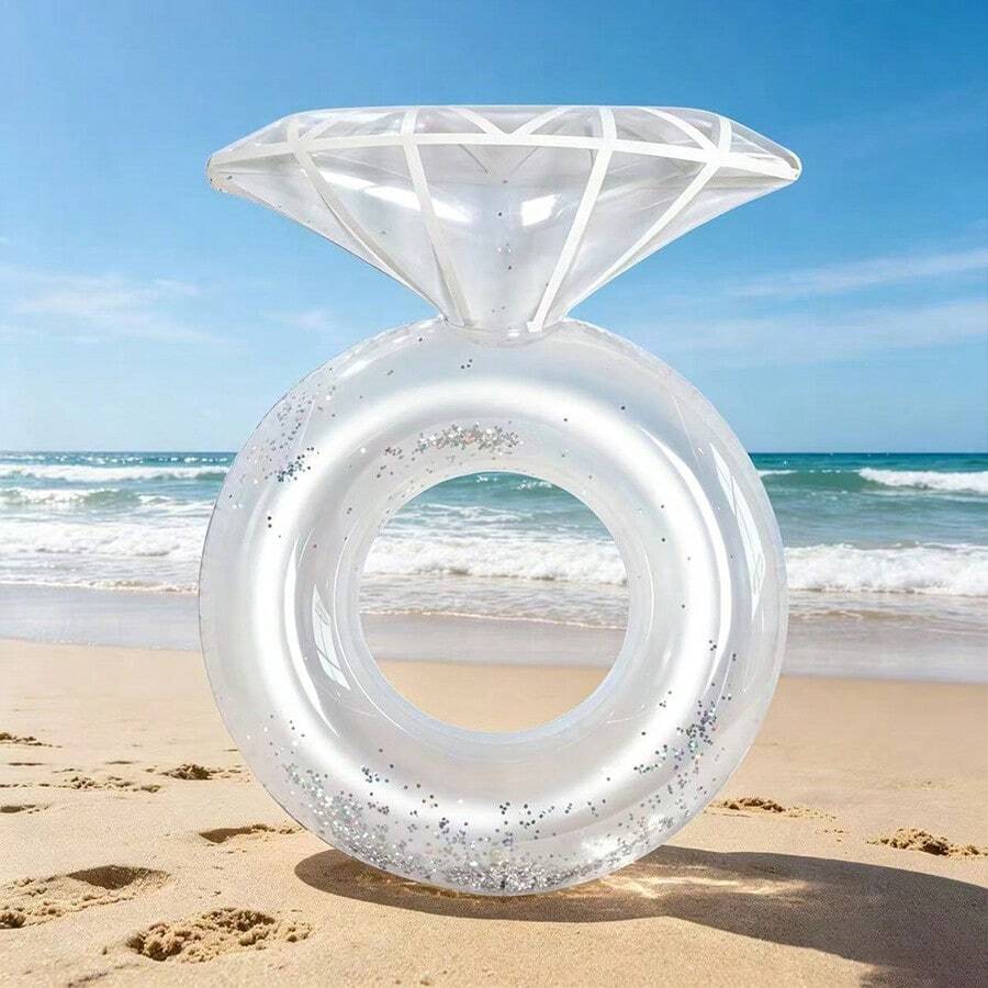 1pc White & Pink Diamond Thickened PVC Swim Ring, Bachelorette Party Summer Floating Pool Float, Wedding Pool Decor For Swimming Pool, Beach & Vacation - Multicolor - View 1