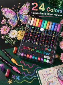 96/72/48/24 Colors Dual-Tip Glitter Pens With Quick-Dry Ink - Fine Tip, Tip To Barrel, Suitable For Scrapbooking, Card Making, Journaling, 24 Colors Dual-Tip Drawing Pens - Glitter Marker Set, Suitable For S, Artists And Supplies Random, Markers, Highlighters, Student Highlighters, Highlighters, Student Supplies, Student Essentials, Back To School Basic Supplies, Colored Markers, Student Stationery. - Rectangle - View 5