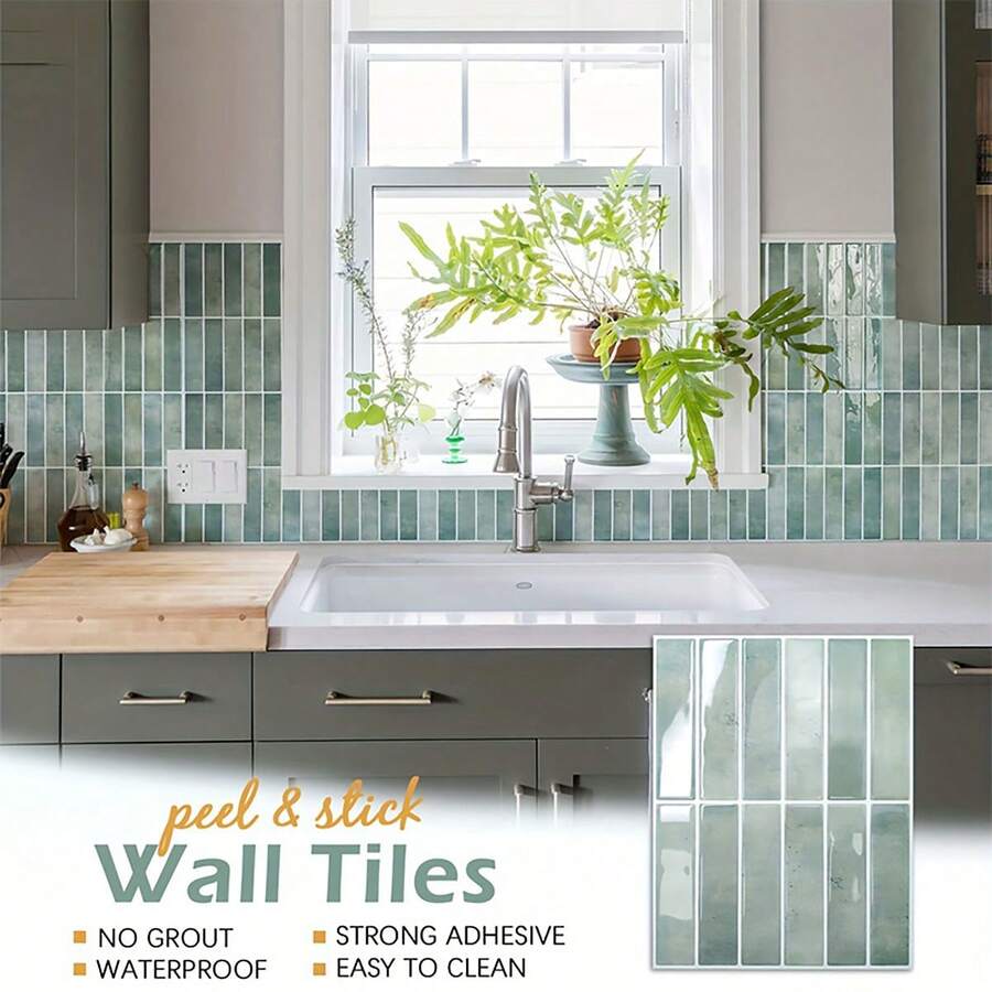 1/10/30/50pcs Faux Handmade Tile Stickers, Self-Adhesive Kitchen ...