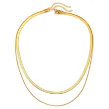 1pc European And American Fashion Personalized Retro Double Layer Snake Bone Stacked Collarbone Chain Vacuum Plated Gold Stainless Steel Couple Necklace Suitable For Daily Commute/All Season Wear Jewelry - Gold - View 4