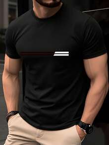 Men's 100% Cotton T-Shirt, Slim Fit, Short Sleeves, Crew Neck, Parisian Letter Stripe Print, Suitable For Casual Summer Wear, Breathable French Style Top. - White - View 6