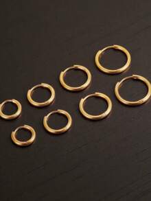 8mm/10mm/12mm/14mm/16mm/18mm runde Edelstahl kleine Creolen Unisex Stecker Herren Anhänger - Gold - Übersicht 4