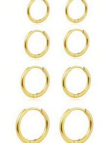 8mm/10mm/12mm/14mm/16mm/18mm runde Edelstahl kleine Creolen Unisex Stecker Herren Anhänger - Gold - Übersicht 7