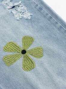 Sweet Casual Elegant Bohemian Denim Embroidered Pocket Zipper Button Women's Jeans Country Music Concert Travel Daily Home All Seasons - Light Wash - View 6