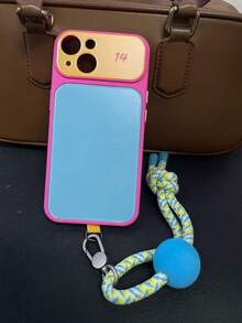 Ins Vibrant Dopamine Color Block Phone Case Compatible With IPhone 17 Pro Max 16 Pro Max 15 14 Pro 13, Unisex Couple Shockproof Protective Cover, Unique Aesthetic - Hot Pink - View 24