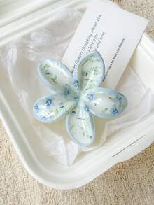 2件/1件 女款 8cm/3.15in 藍色格紋小碎花木槿花海灘花朵輕量塑料髮夾，高級髮飾，適合日常穿搭、休閒、派對、通勤、海灘度假、馬尾、盤髮、洗臉、沐浴、化妝、造型搭配，海灘度假髮飾 - 彩色 - 查看 3
